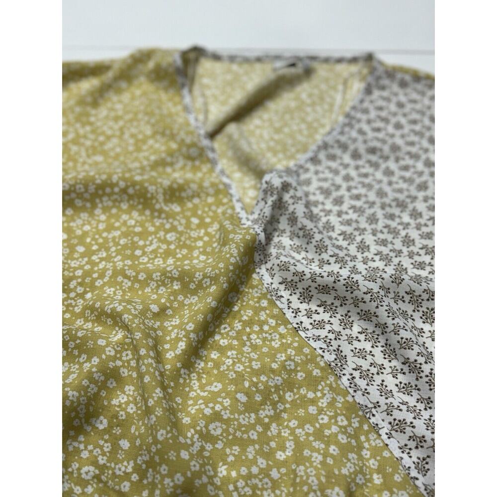 Paper Crane Faux Wrap Crop Top Calico Floral Yellow Brown White M - Picture 2 of 6